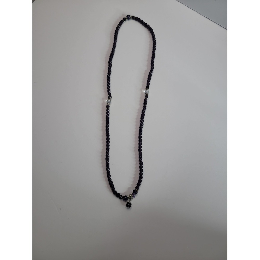 Purple Beaded Long Necklace Silver Tone Accent Drop Boho Layering Statement - Picture 4 of 10